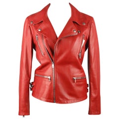 Gucci Red Leather Women Mint Biker Small Jacket Size 38