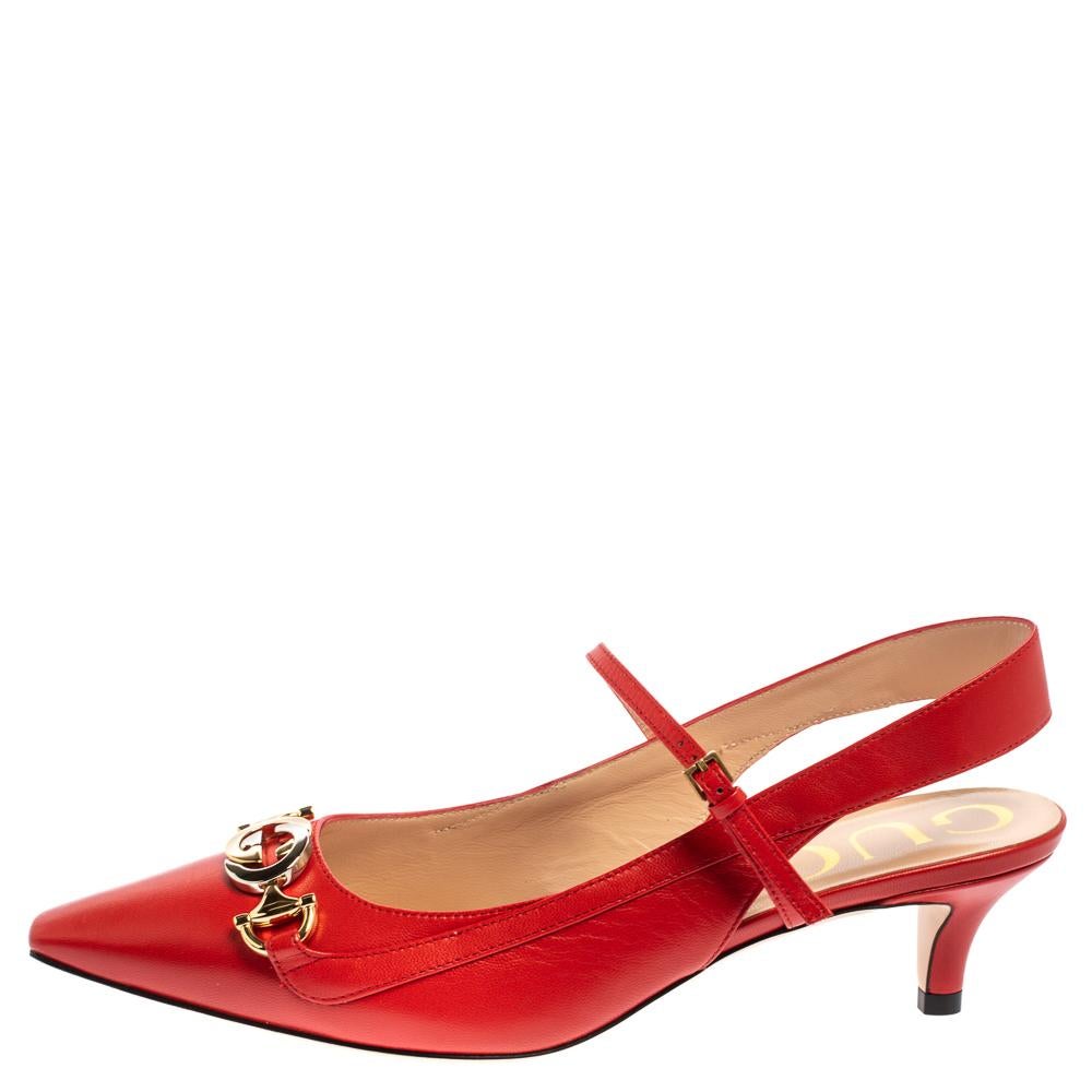 Women's Gucci Red Leather Zumi Slingback Pumps Size 37