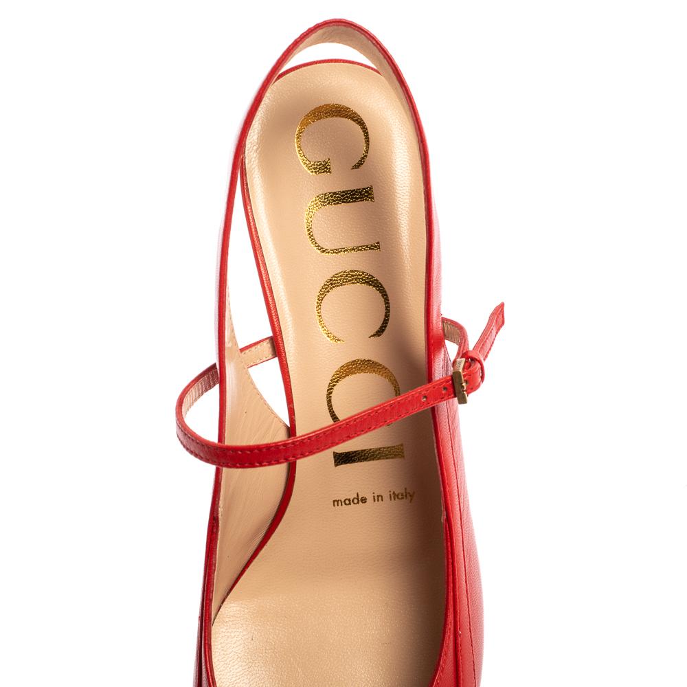 Gucci Red Leather Zumi Slingback Pumps Size 37 1