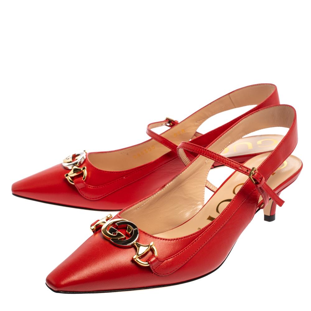 Gucci Red Leather Zumi Slingback Pumps Size 37 2