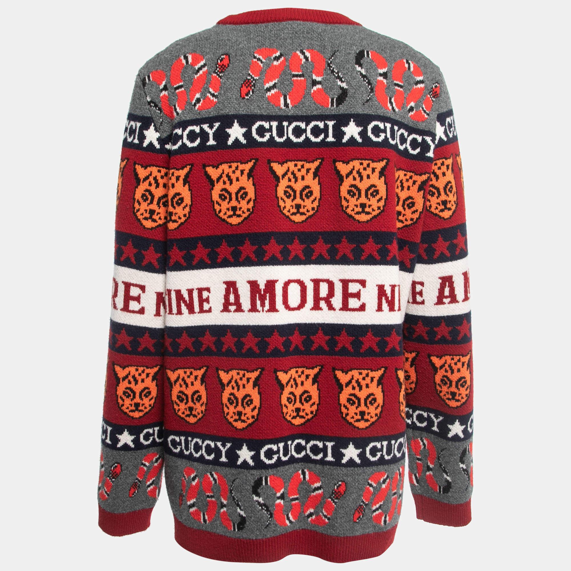 Gucci Red Logo Intarsia Knit Crewneck Sweater XXL at 1stDibs