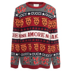Gucci Red Logo Intarsia Knit Crewneck Sweater XXL