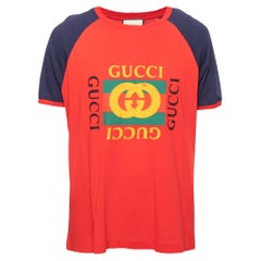 Gucci Red Logo Printed Crew Neck T-Shirt L