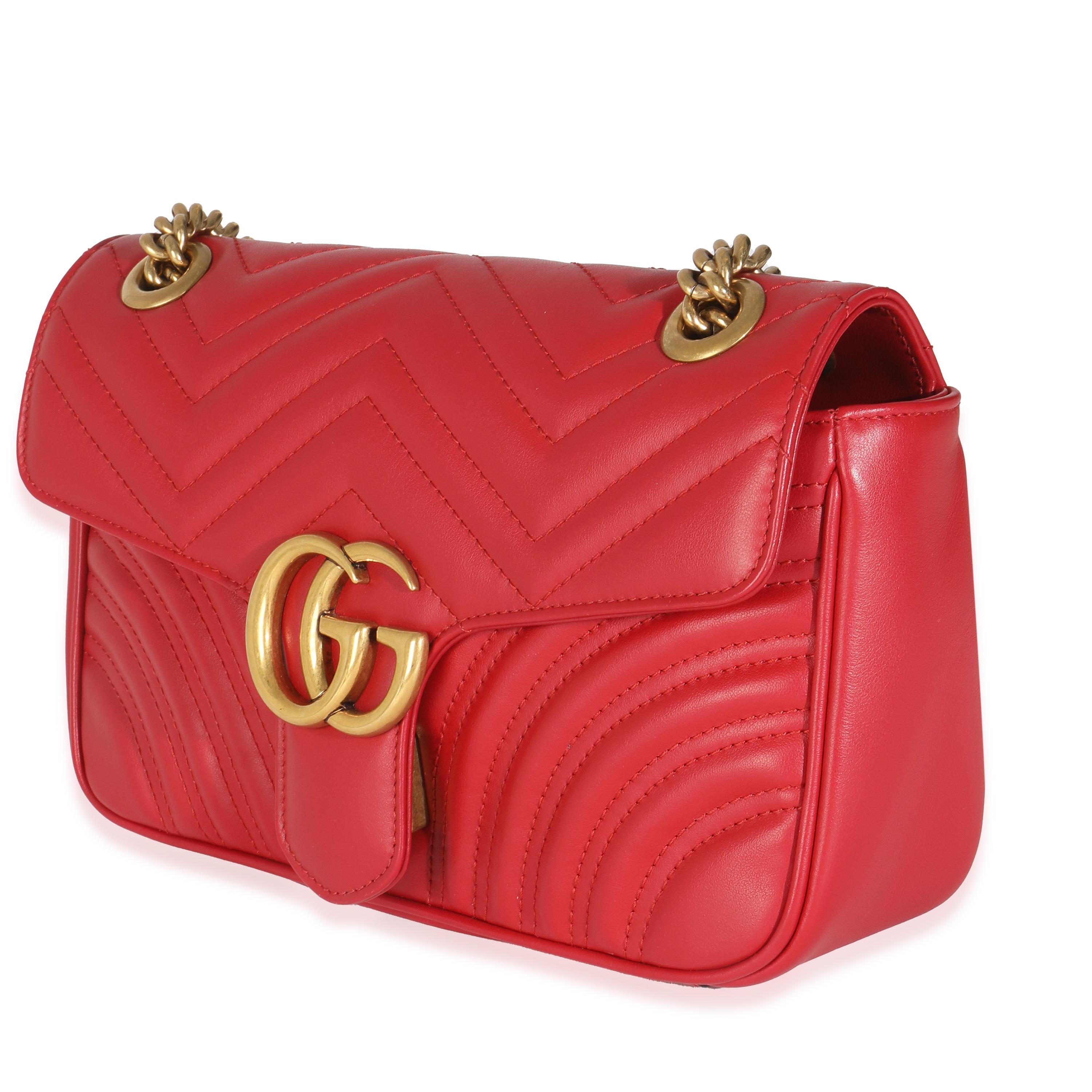 Women's Gucci Red Matelasse Calfskin Small GG Marmont Flap Bag