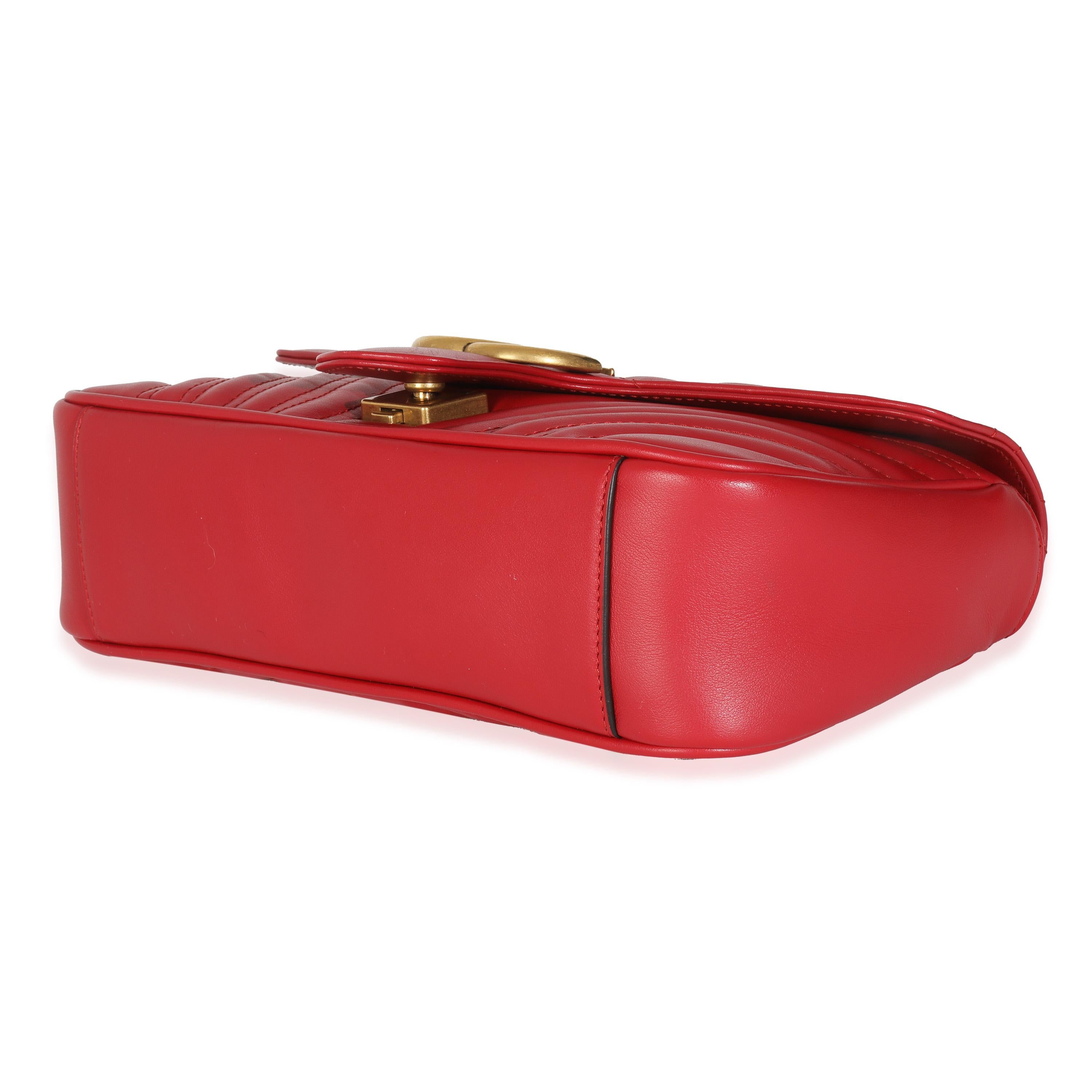 Gucci Red Matelasse Calfskin Small GG Marmont Flap Bag 1