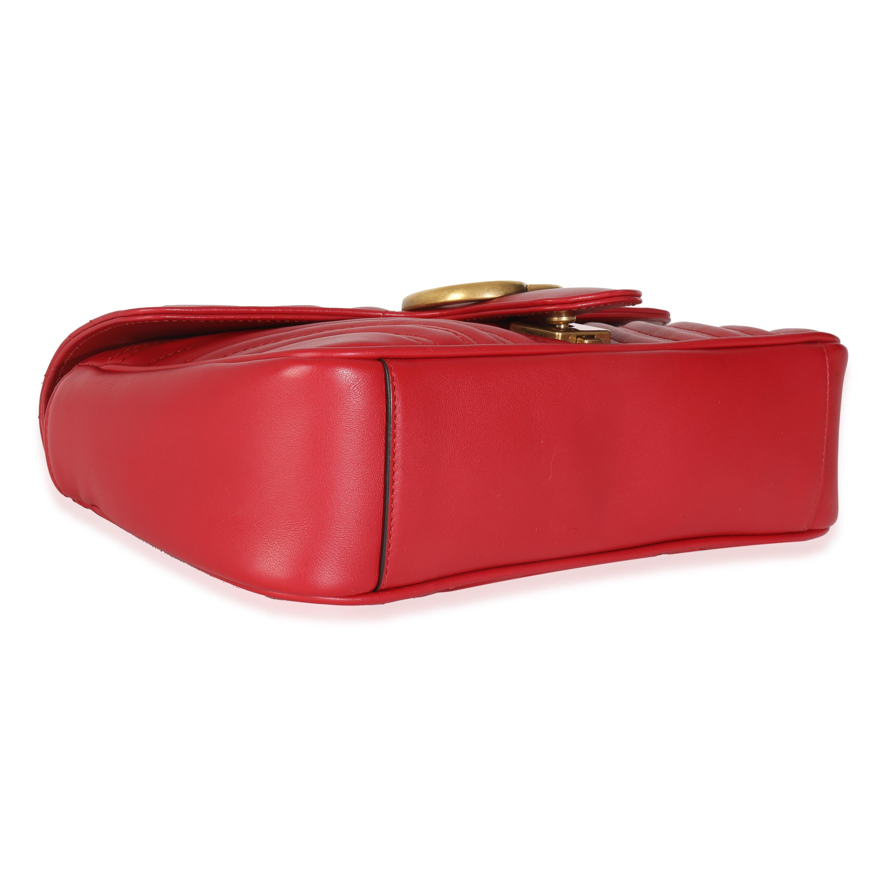 Gucci Red Matelasse Calfskin Small GG Marmont Flap Bag 3