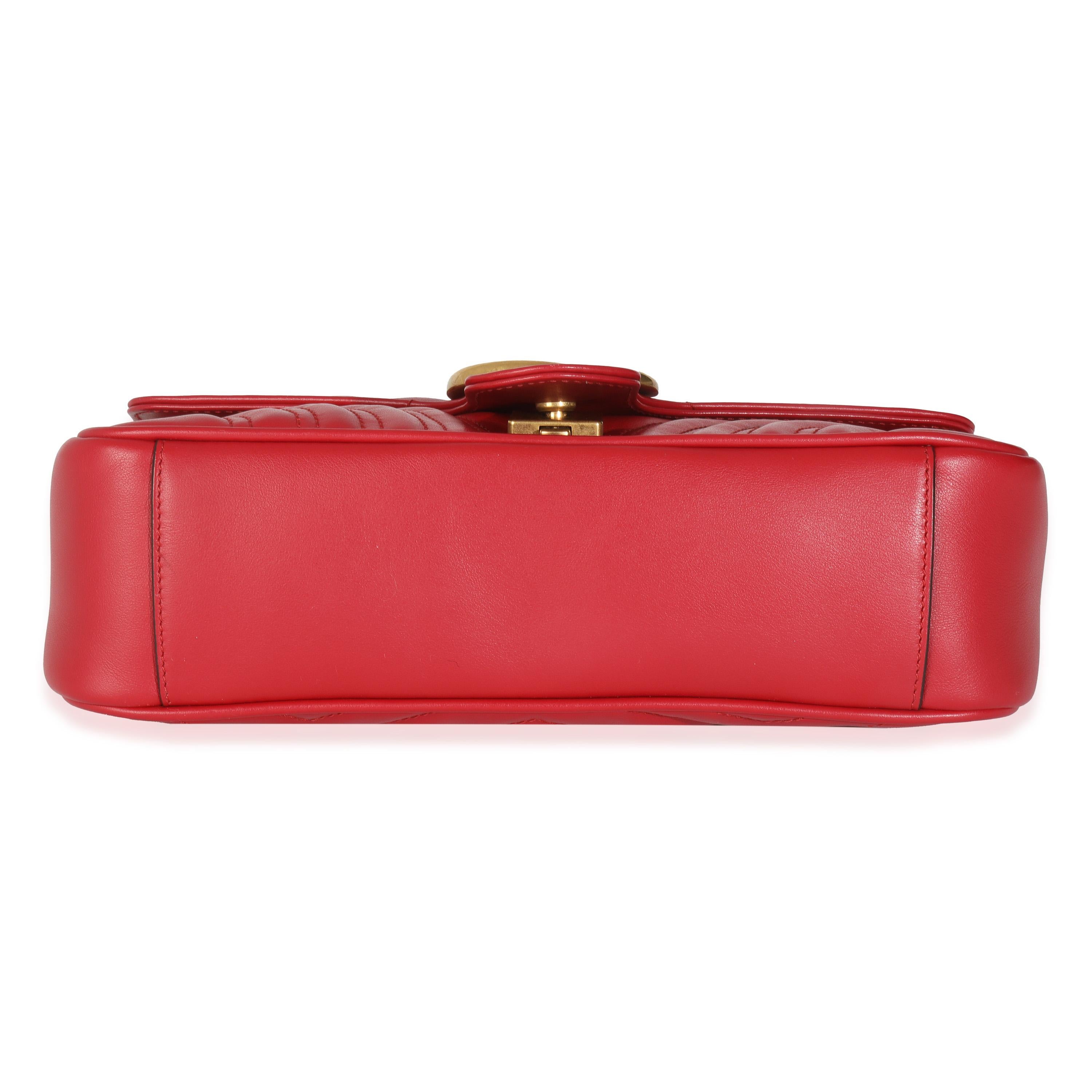 Gucci Red Matelasse Calfskin Small GG Marmont Flap Bag 4