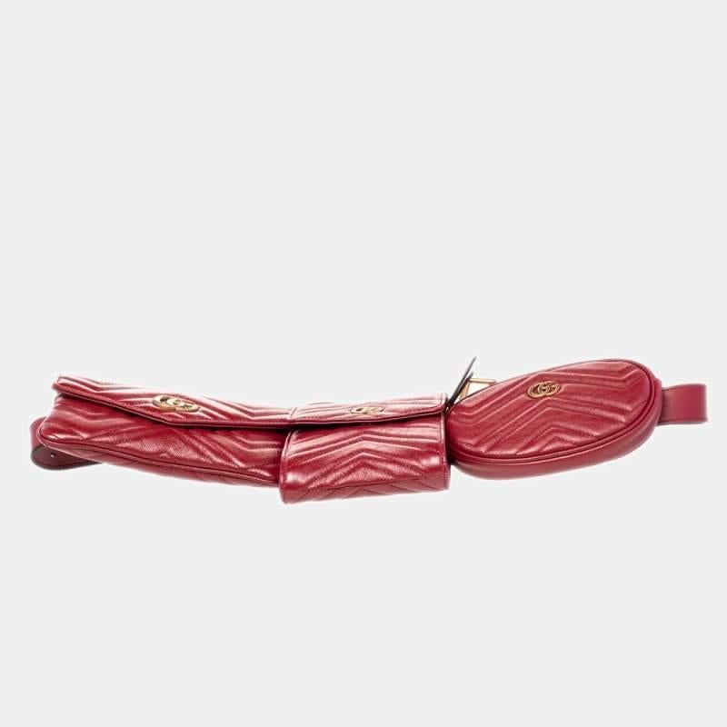 Gucci Red Matelassé Leather GG Marmont 2.0 Multi Belt Bag For Sale 6