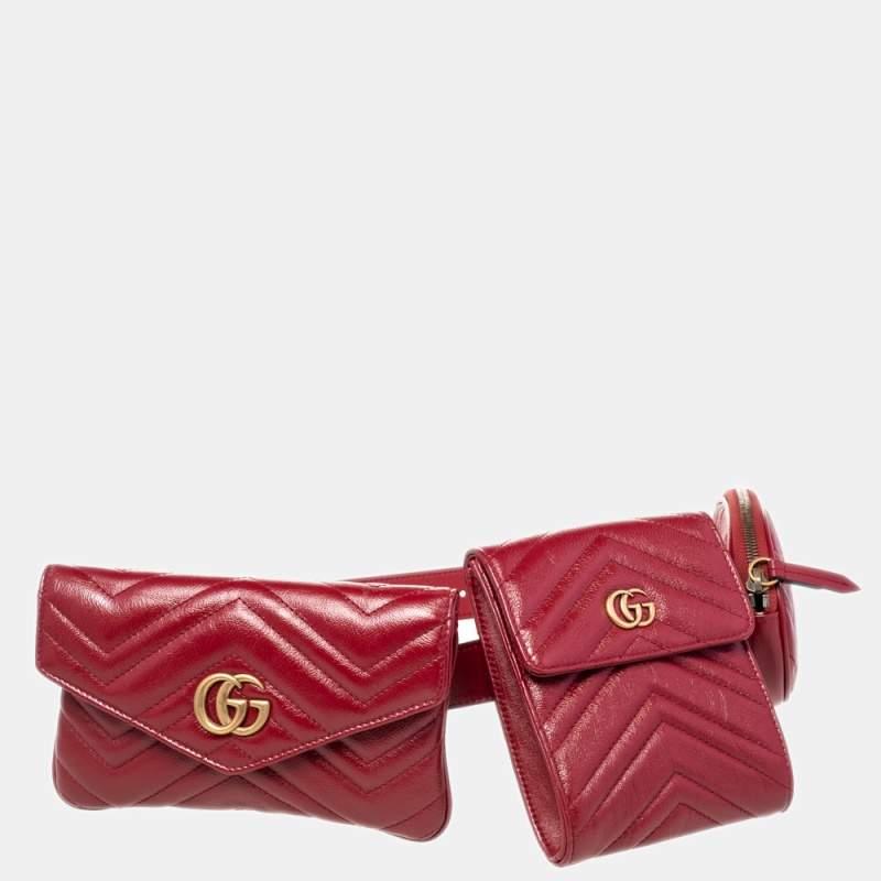 Gucci Red Matelassé Leather GG Marmont 2.0 Multi Belt Bag For Sale 7