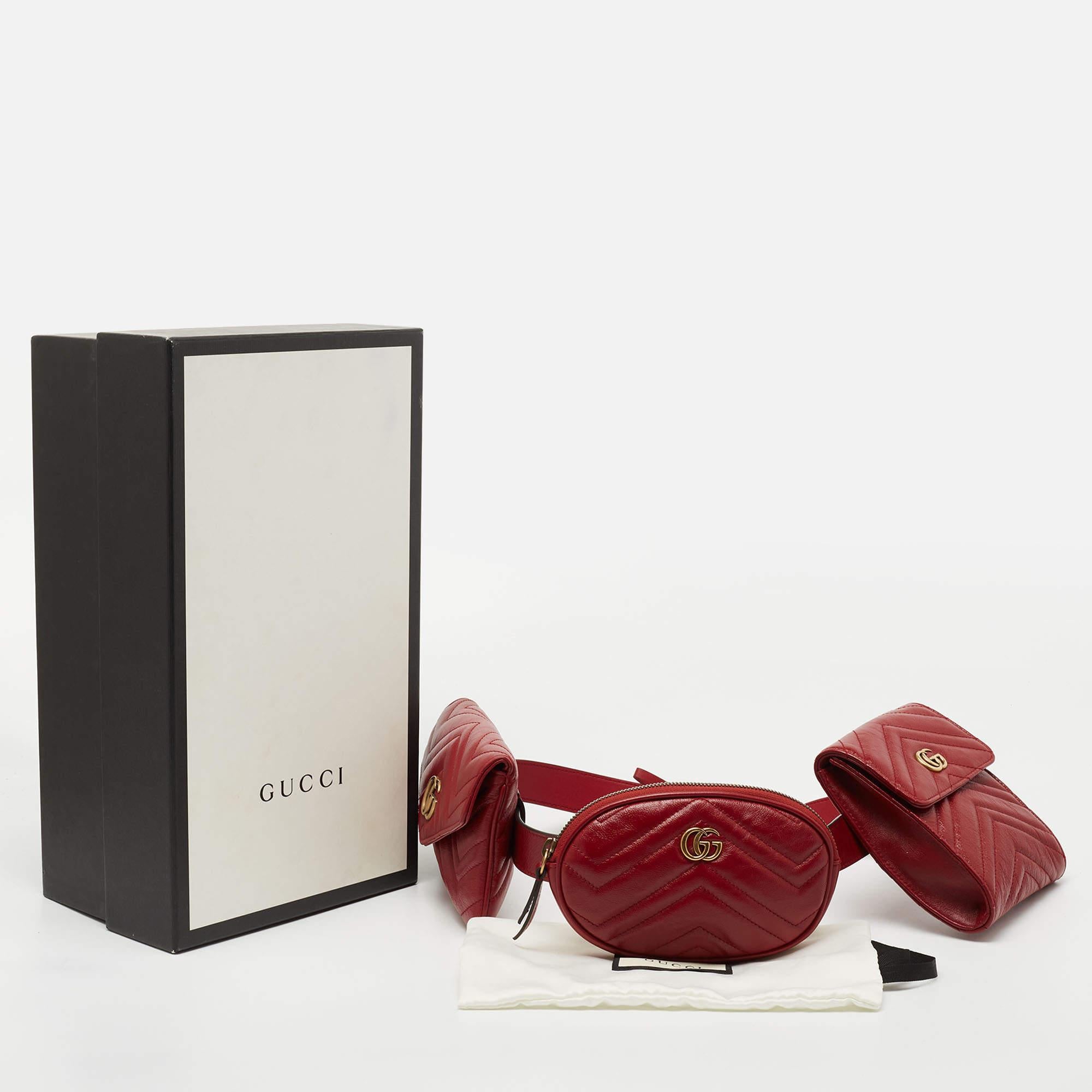 Gucci Red Matelassé Leather GG Marmont 2.0 Multi Belt Bag 11