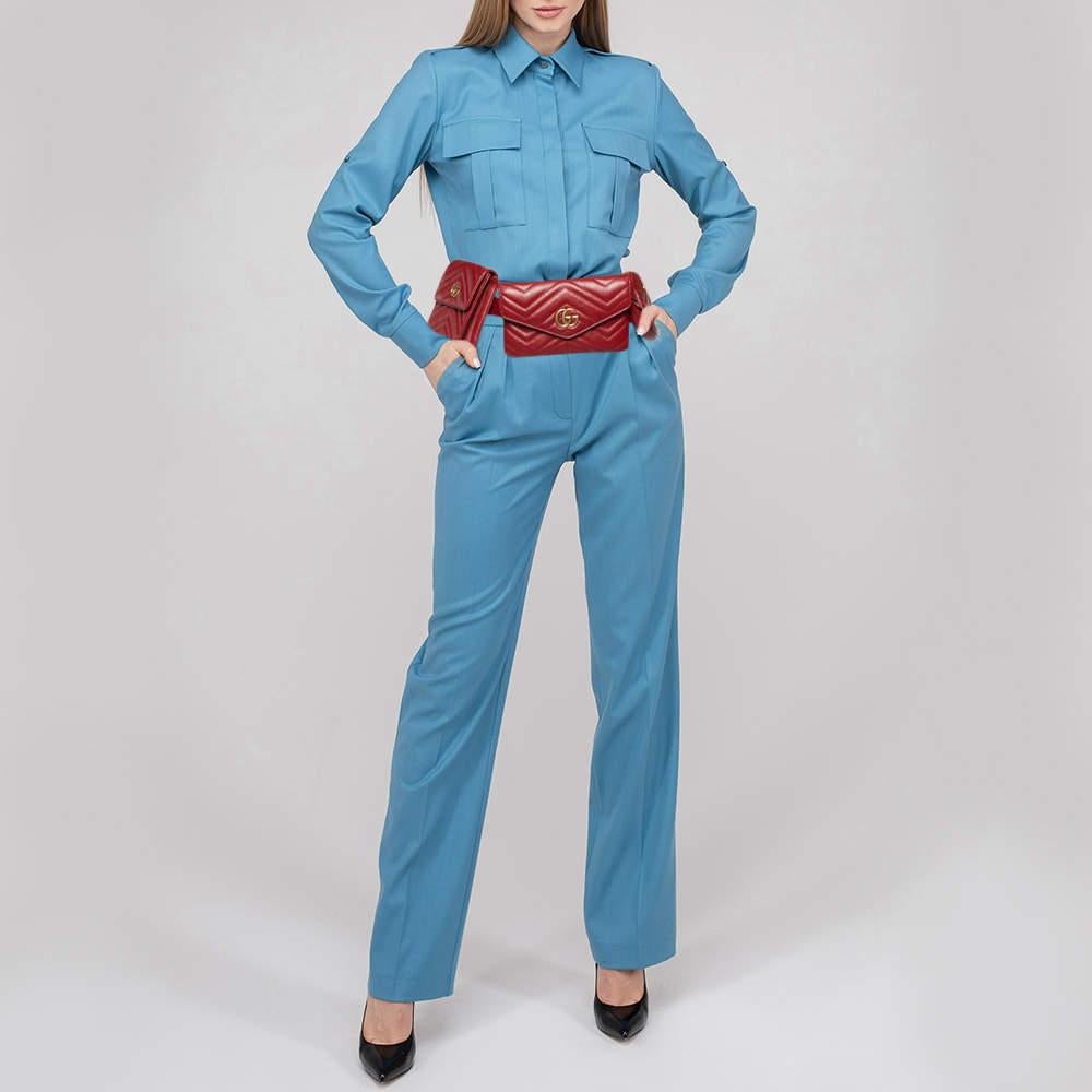 Women's Gucci Red Matelassé Leather GG Marmont 2.0 Multi Belt Bag For Sale