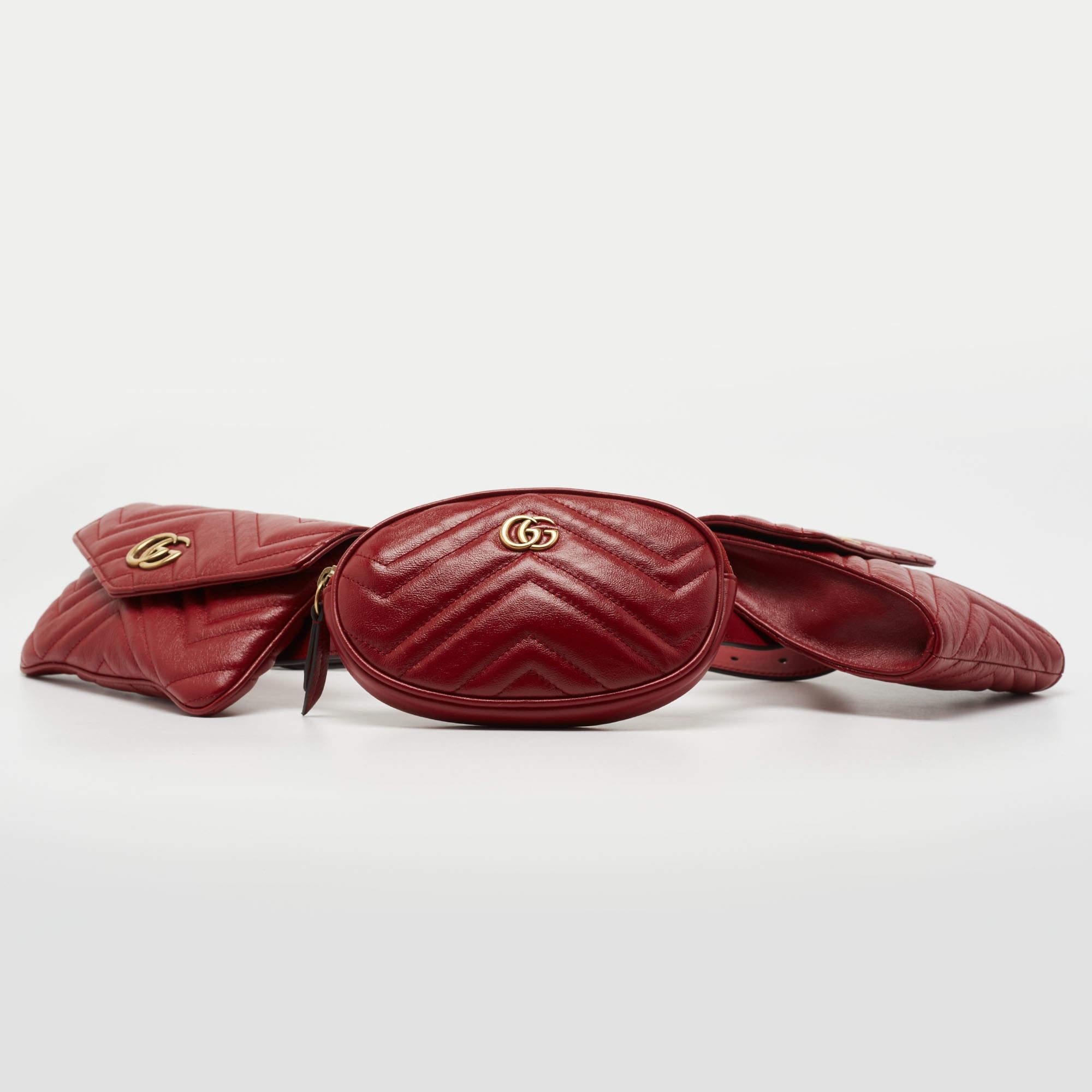 Women's Gucci Red Matelassé Leather GG Marmont 2.0 Multi Belt Bag