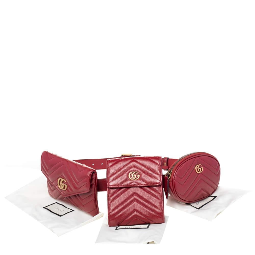 Gucci Red Matelassé Leather GG Marmont 2.0 Multi Belt Bag For Sale 1