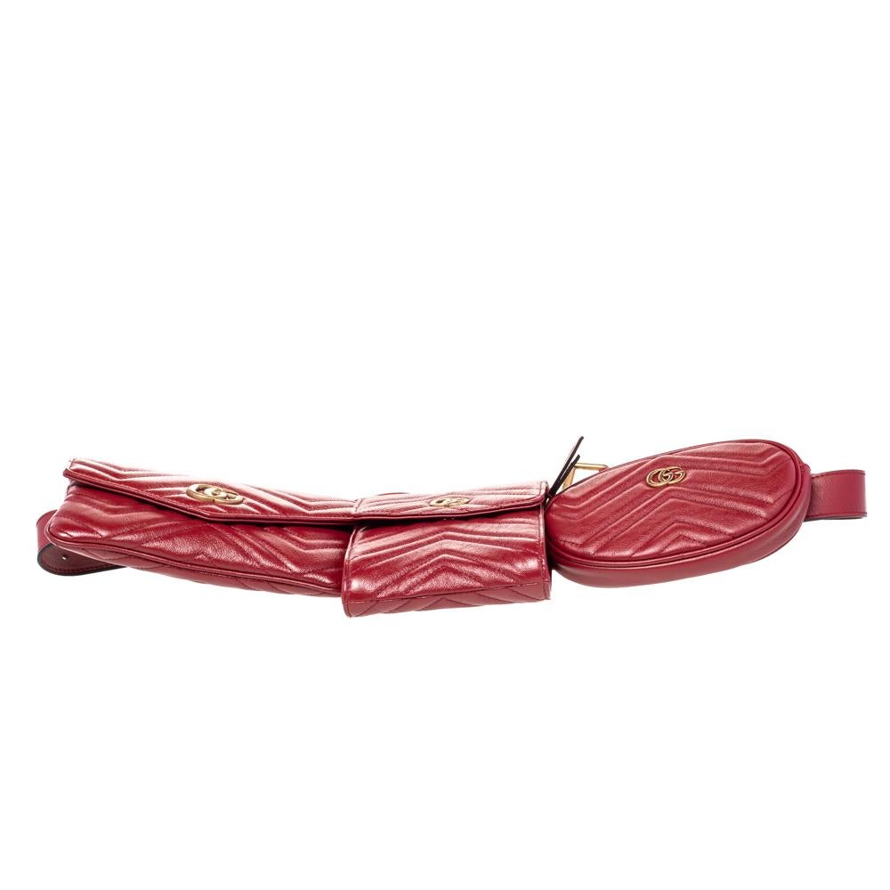 Gucci Red Matelassé Leather GG Marmont 2.0 Multi Belt Bag In New Condition In Dubai, Al Qouz 2