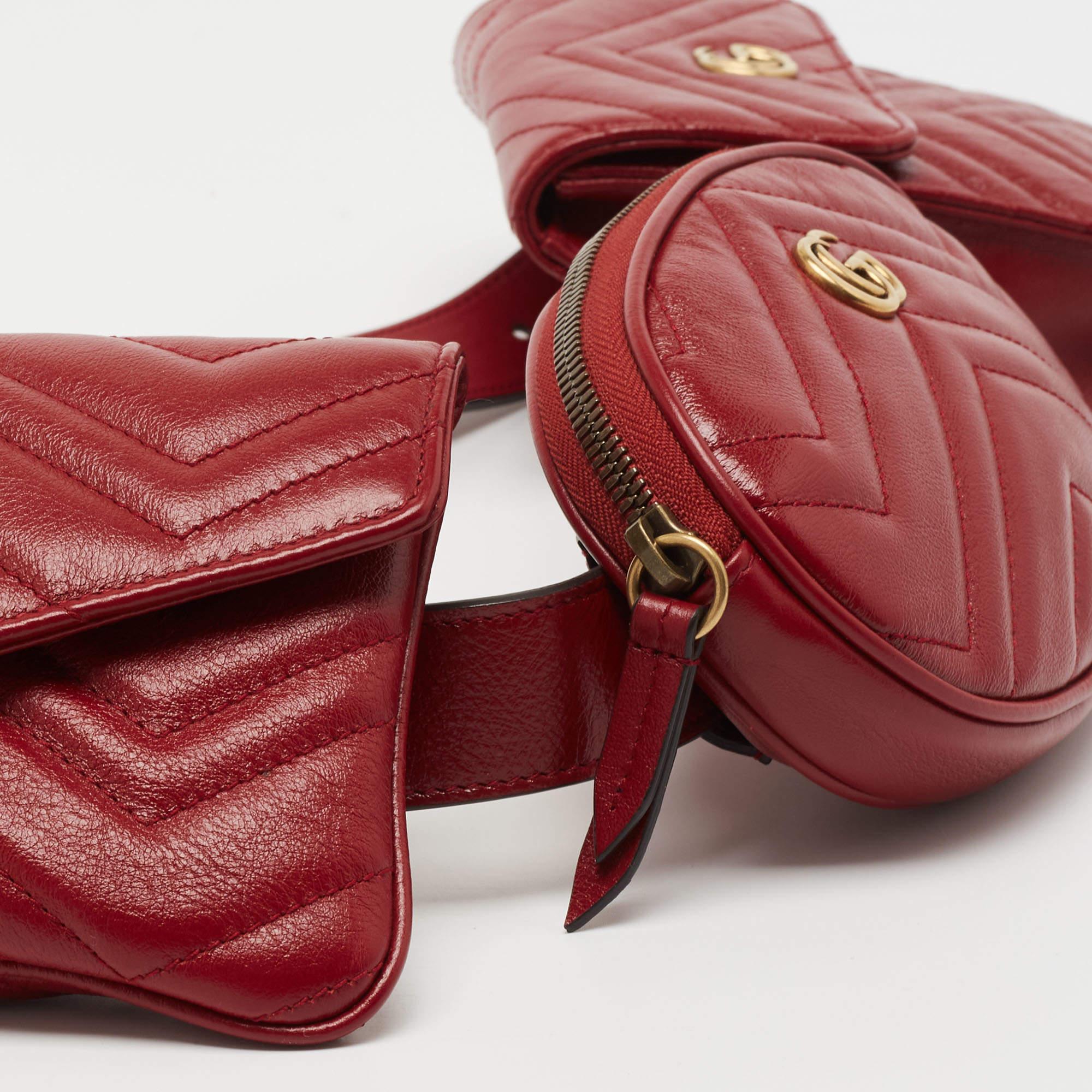 Gucci Red Matelassé Leather GG Marmont 2.0 Multi Belt Bag 2