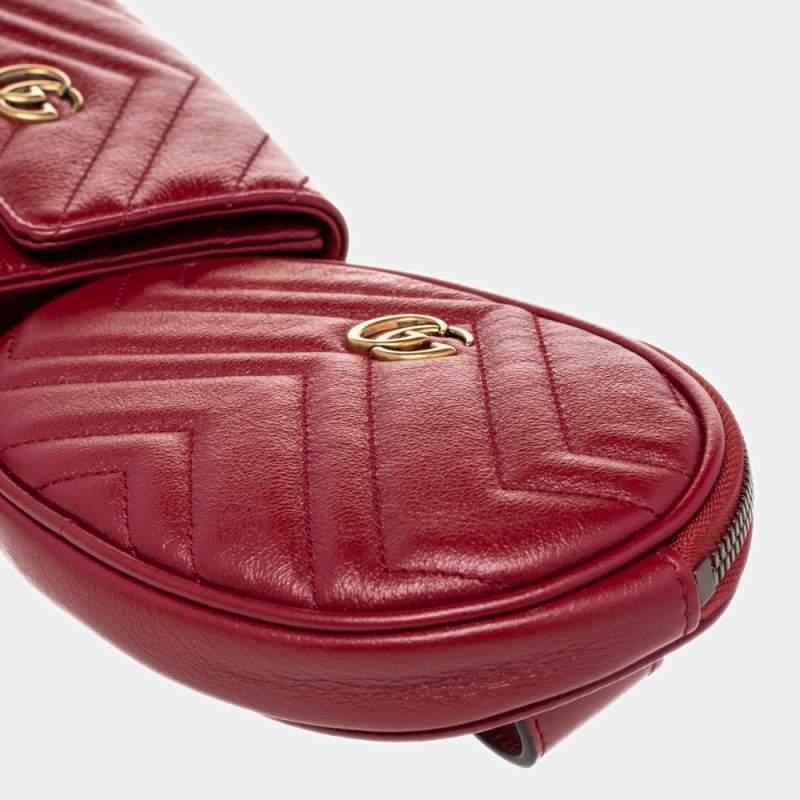 Gucci Red Matelassé Leather GG Marmont 2.0 Multi Belt Bag For Sale 4