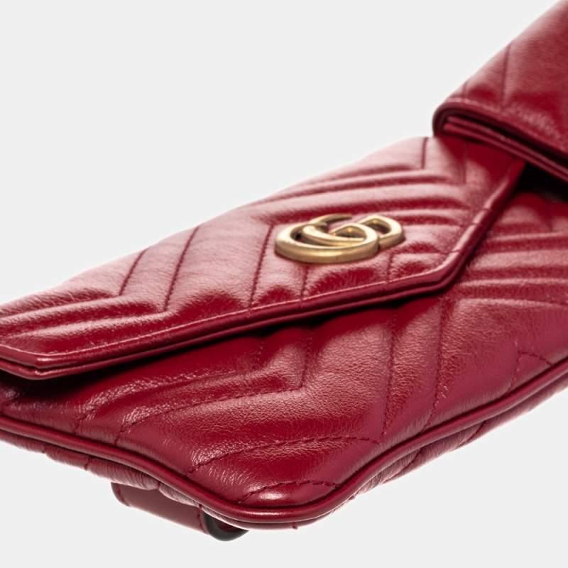 Gucci Red Matelassé Leather GG Marmont 2.0 Multi Belt Bag For Sale 5