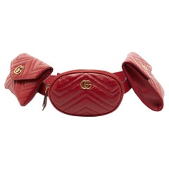 Used Gucci Red Matelassé Leather GG Marmont 2.0 Multi Belt Bag