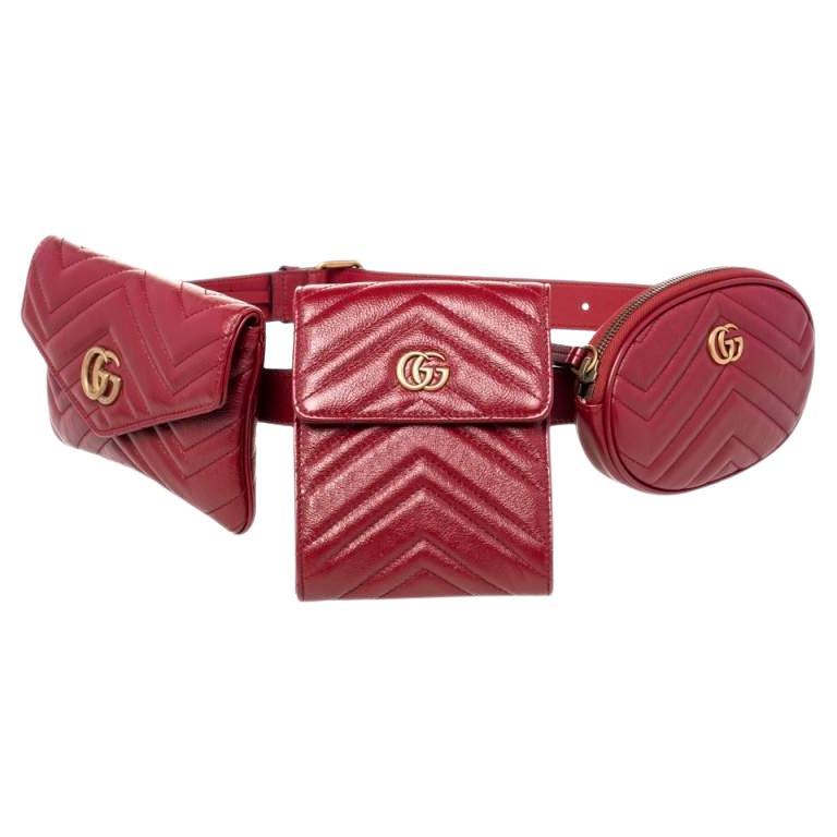 Gucci Red Matelassé Leather GG Marmont 2.0 Multi Belt Bag For Sale