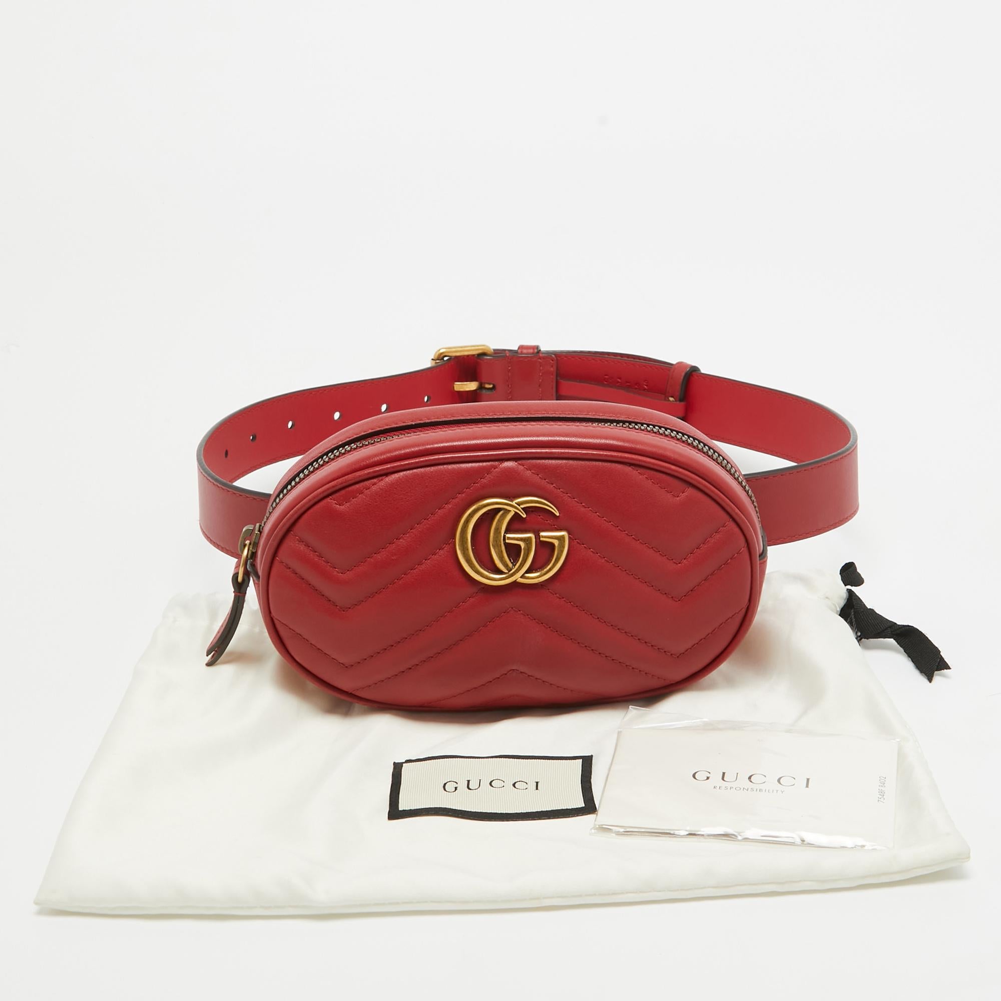 Gucci Red Matelasse Leather GG Marmont Belt Bag 6