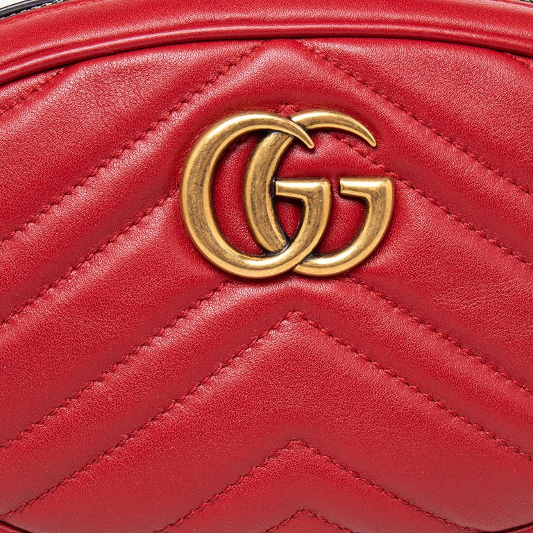 Gucci Red Matelassé Leather GG Marmont Belt Bag at 1stDibs