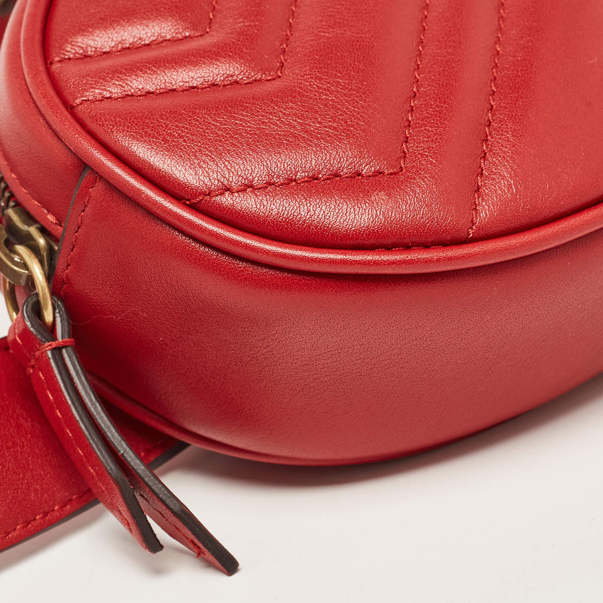 Gucci Red Matelassé Leather GG Marmont Belt Bag For Sale 6