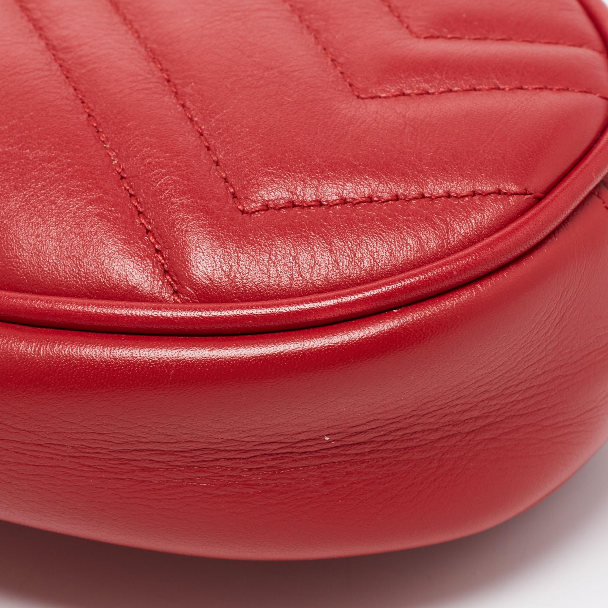 Gucci Red Matelassé Leather GG Marmont Belt Bag 7