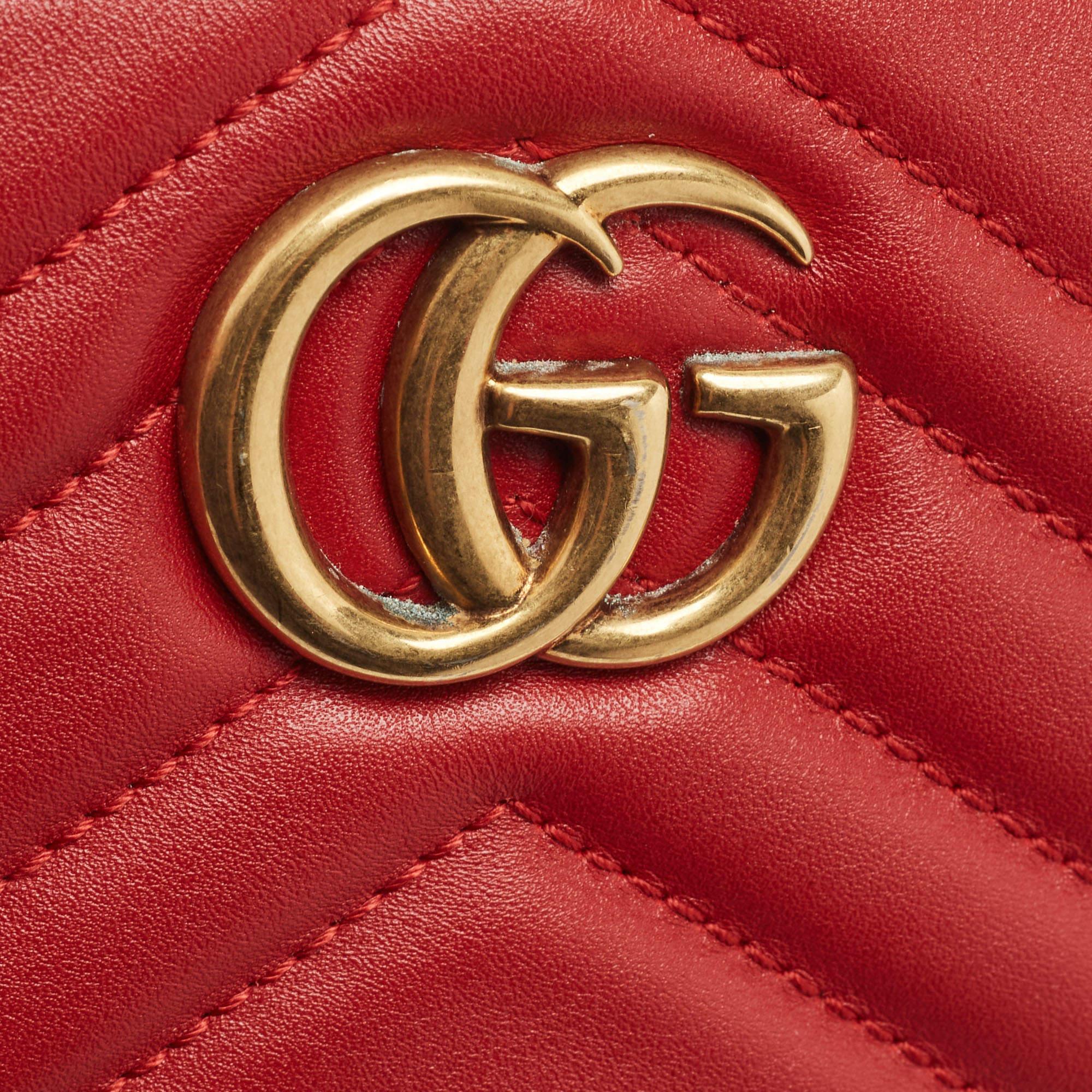Gucci Red Matelassé Leather GG Marmont Belt Bag 6