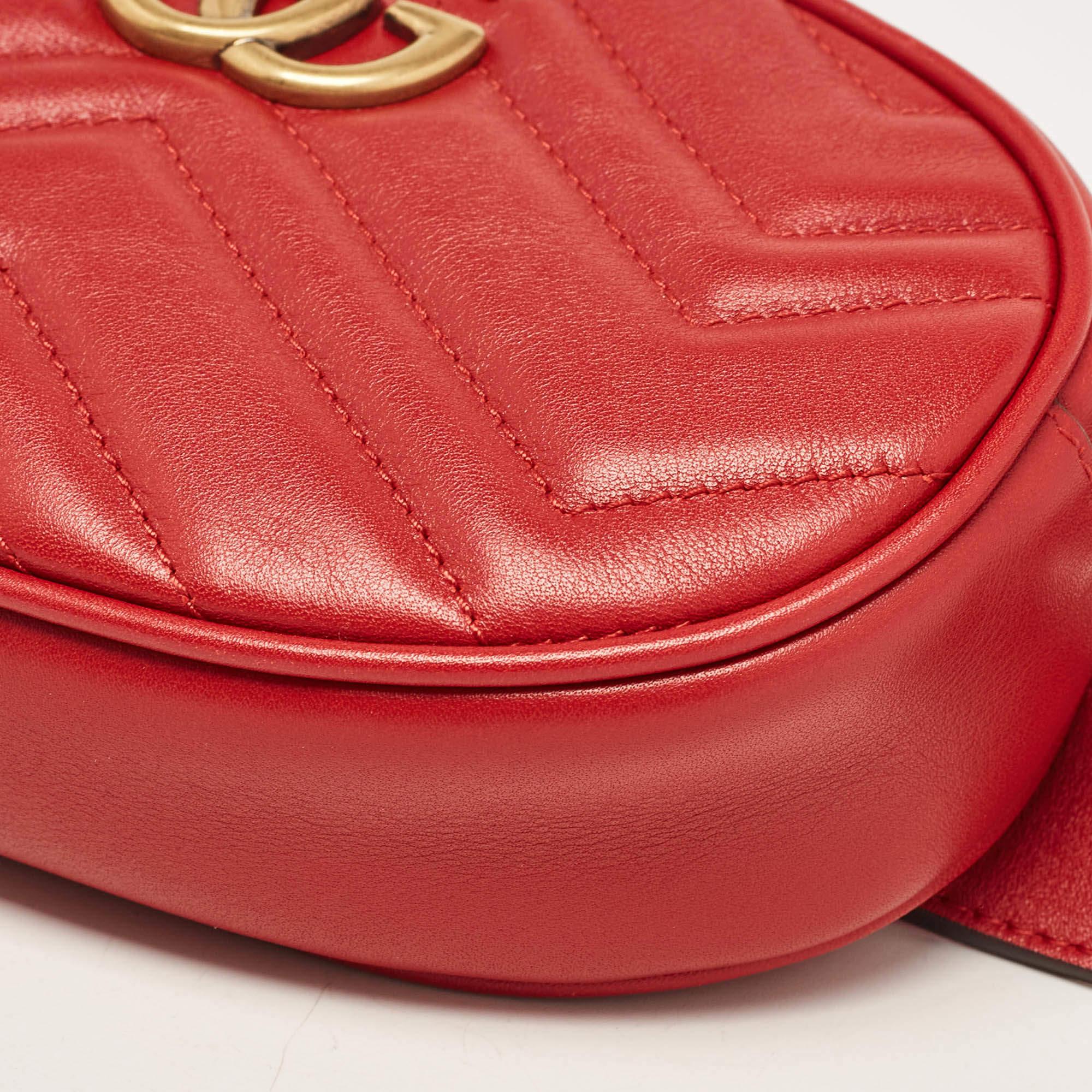 Gucci Red Matelassé Leather GG Marmont Belt Bag For Sale 7