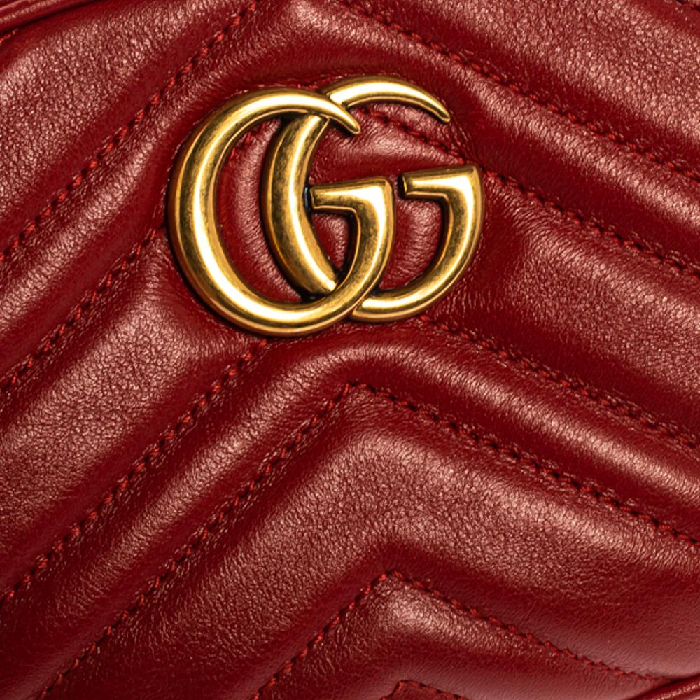 Gucci Red Matelassé Leather GG Marmont Belt Bag 8