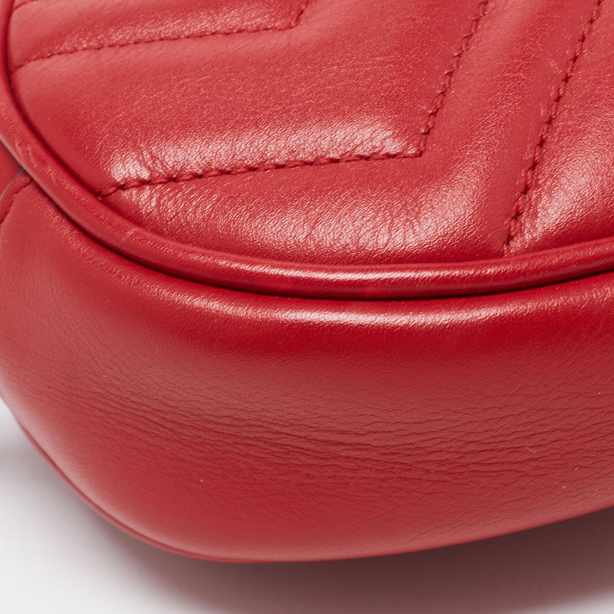 Gucci Red Matelassé Leather GG Marmont Belt Bag 8