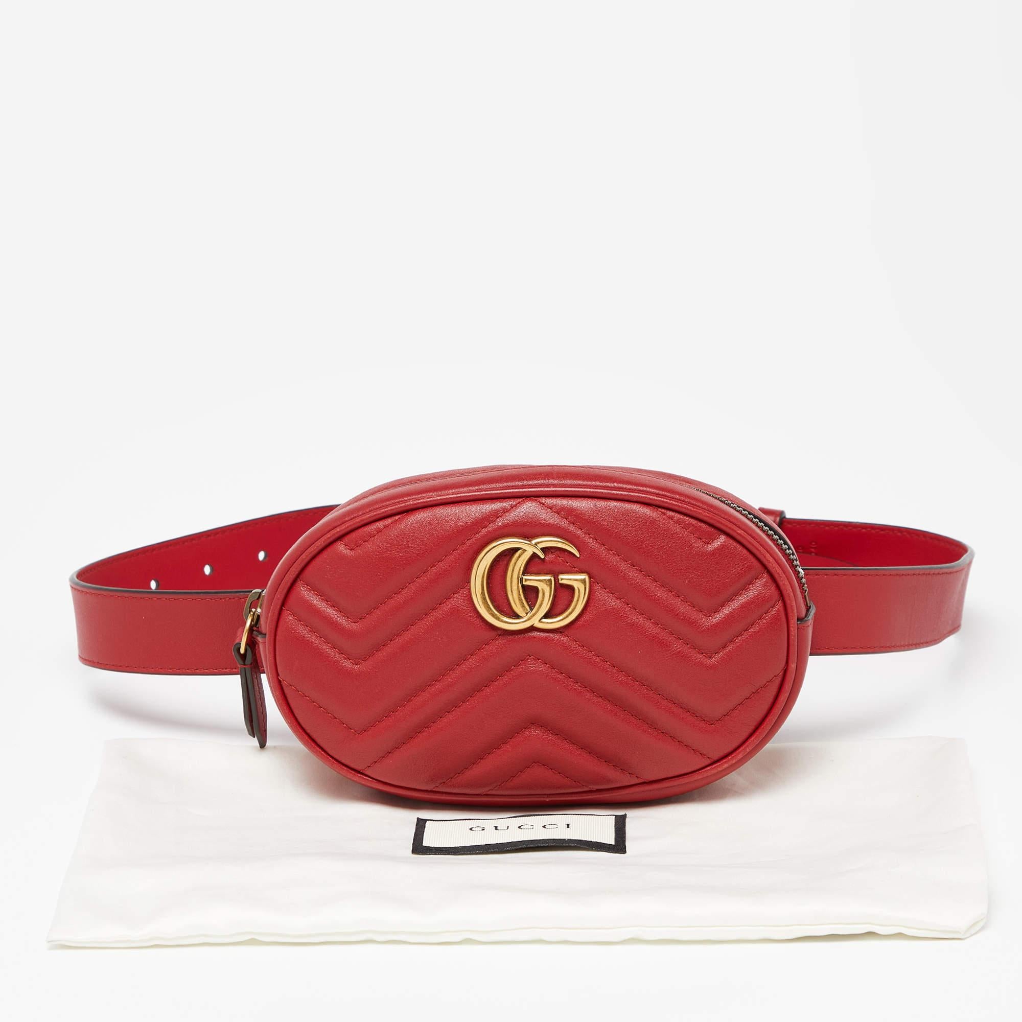 Gucci Red Matelassé Leather GG Marmont Belt Bag For Sale 8