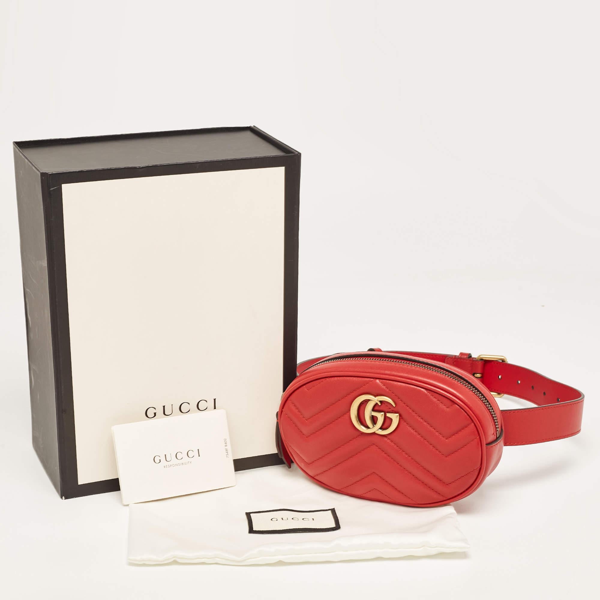 Gucci Red Matelassé Leather GG Marmont Belt Bag For Sale 9