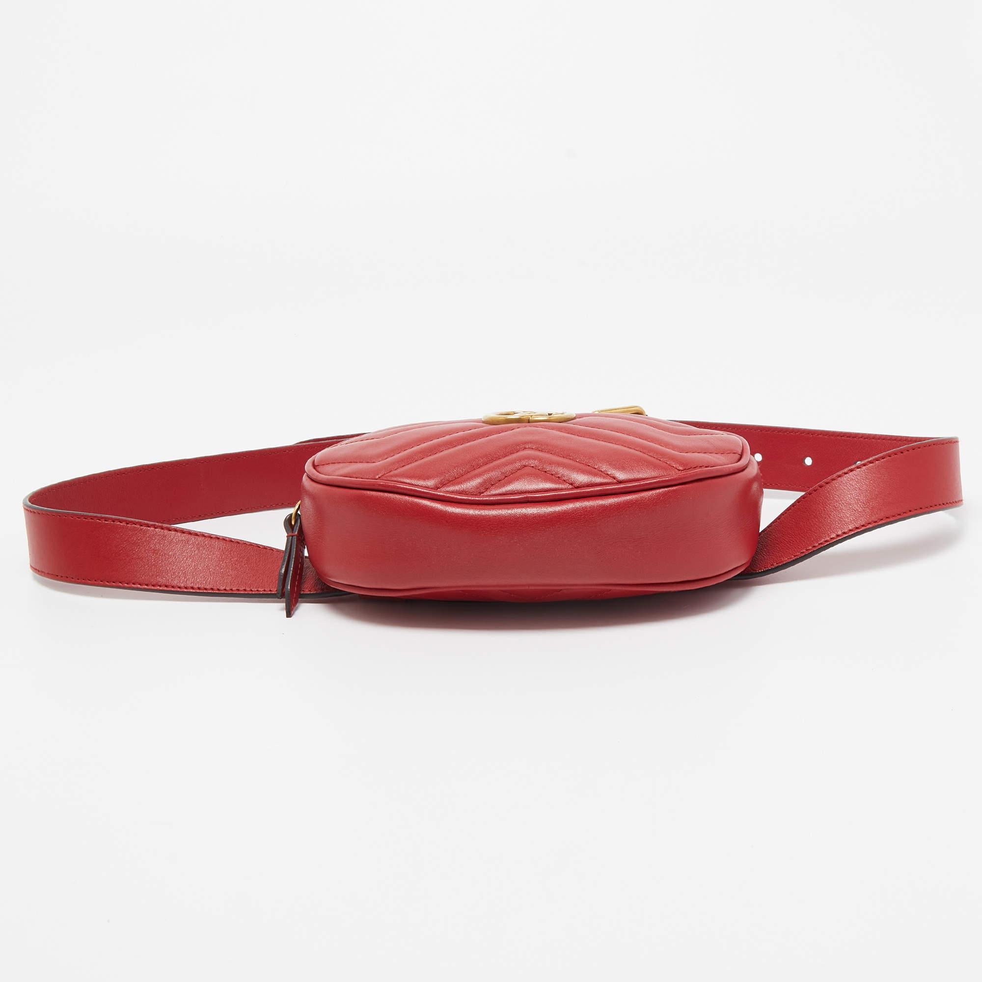 Gucci Red Matelassé Leather GG Marmont Belt Bag For Sale 9
