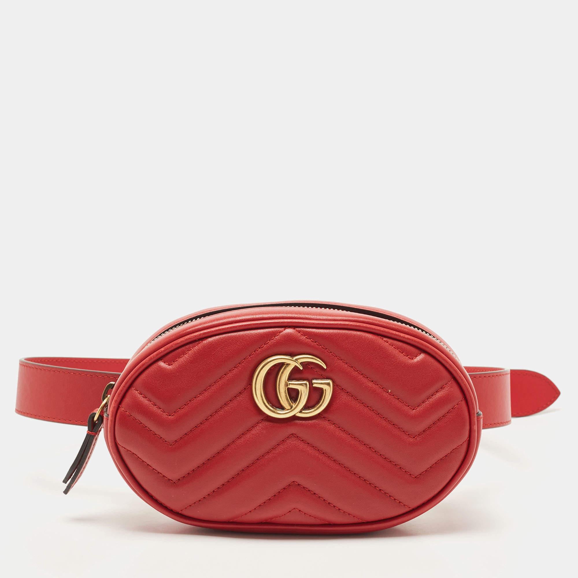 Gucci Red Matelassé Leather GG Marmont Belt Bag 9