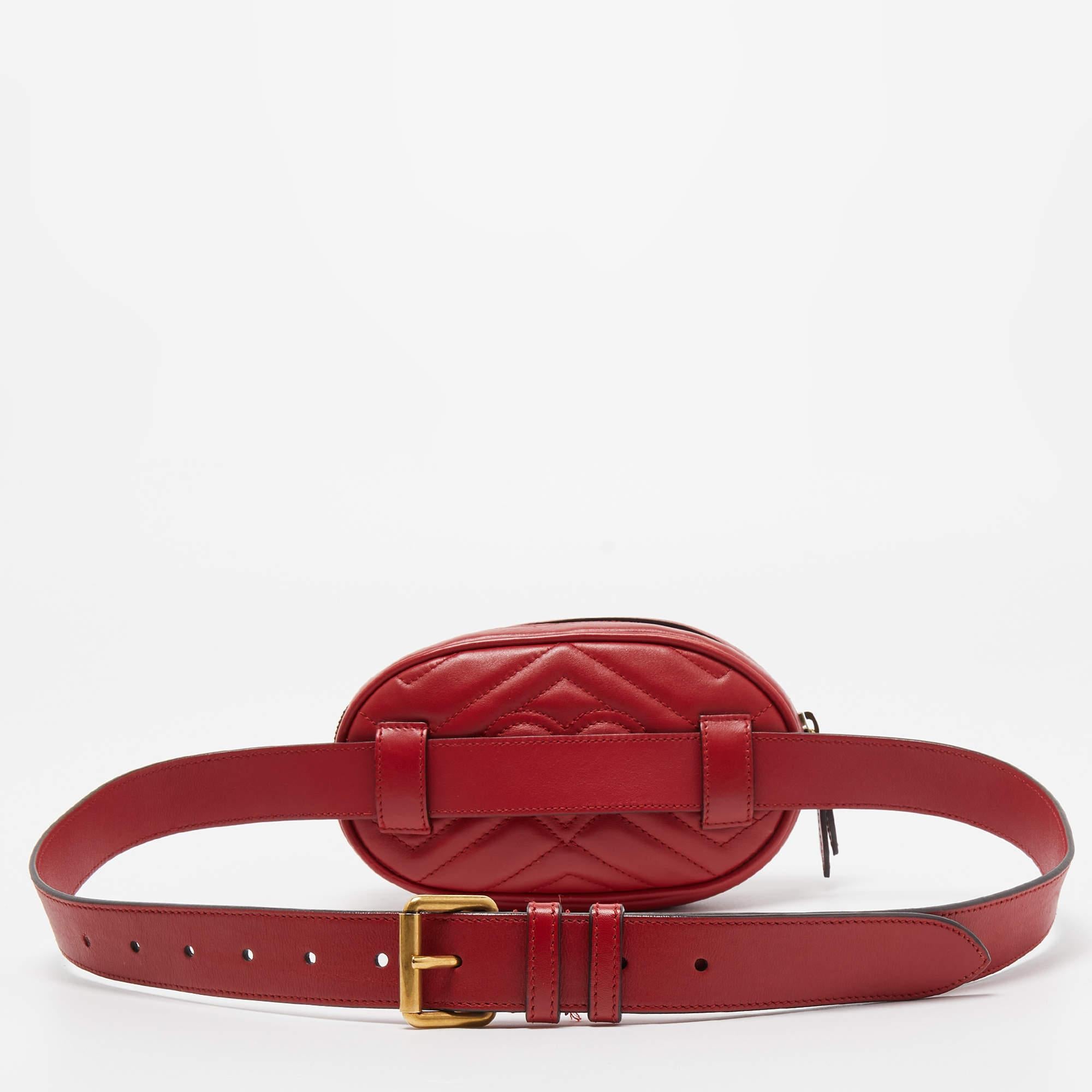 Gucci Red Matelassé Leather GG Marmont Belt Bag For Sale 10
