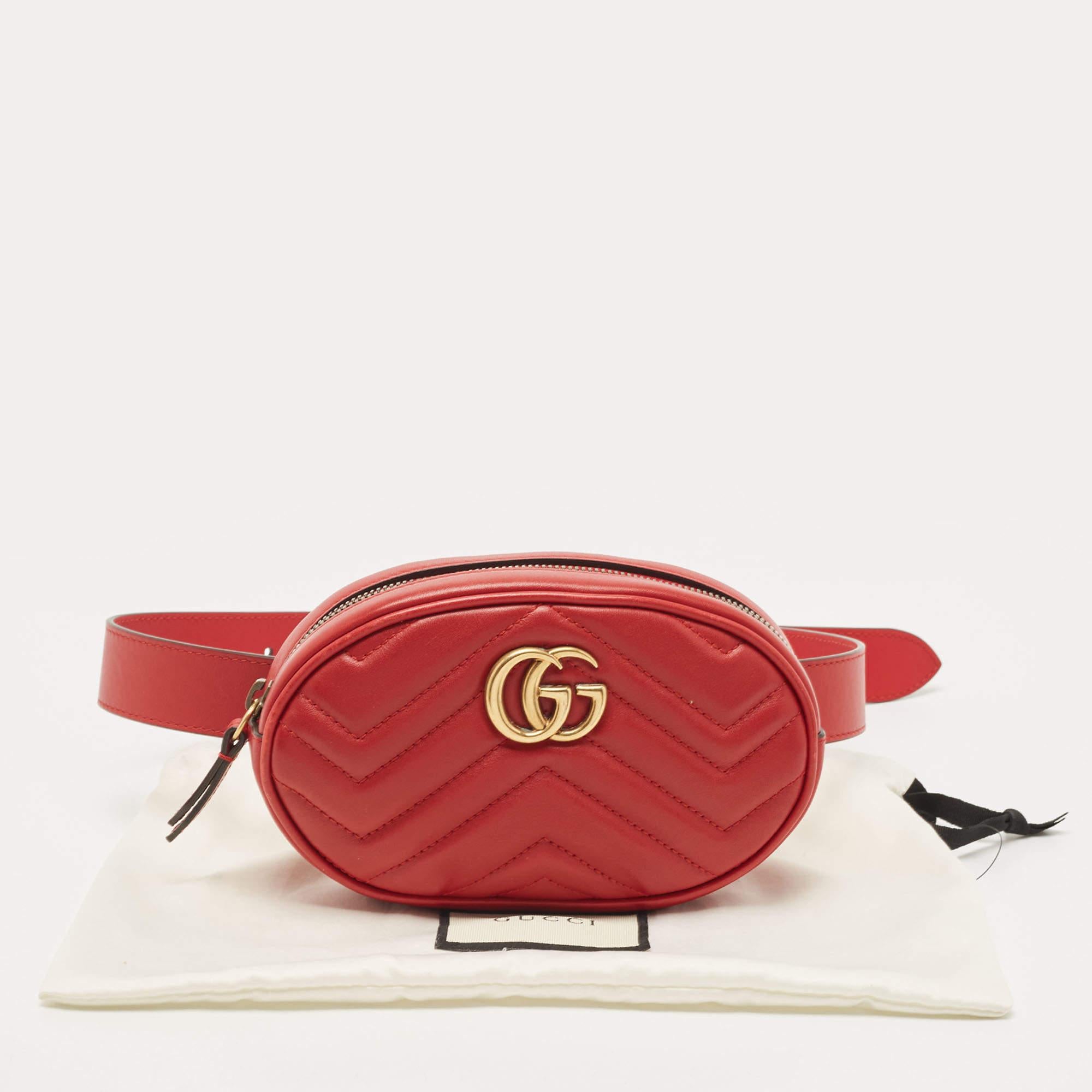 Gucci Red Matelassé Leather GG Marmont Belt Bag 10