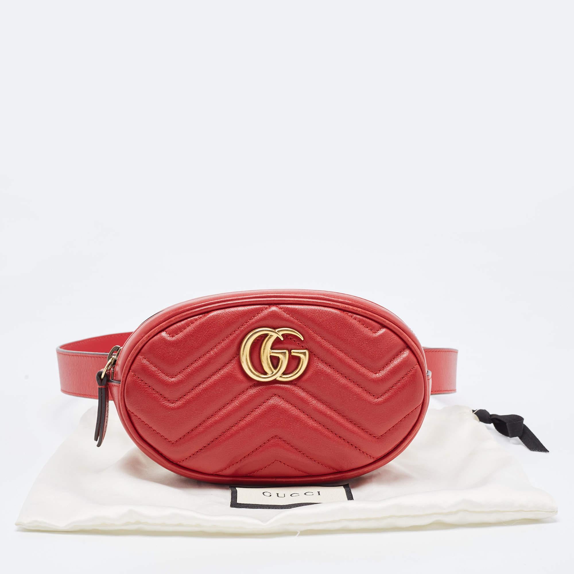Gucci Red Matelassé Leather GG Marmont Belt Bag 11