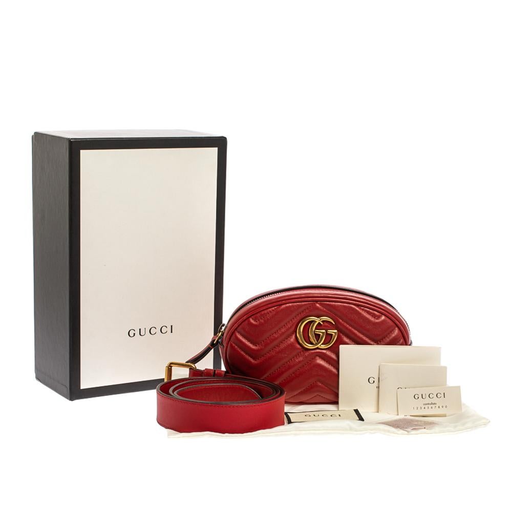 Gucci Red Matelassé Leather GG Marmont Belt Bag 15