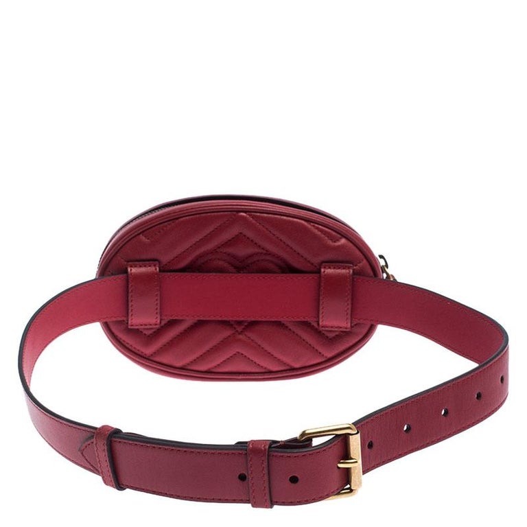 Gucci Red Matelassé Leather GG Marmont Belt Bag For Sale at 1stdibs