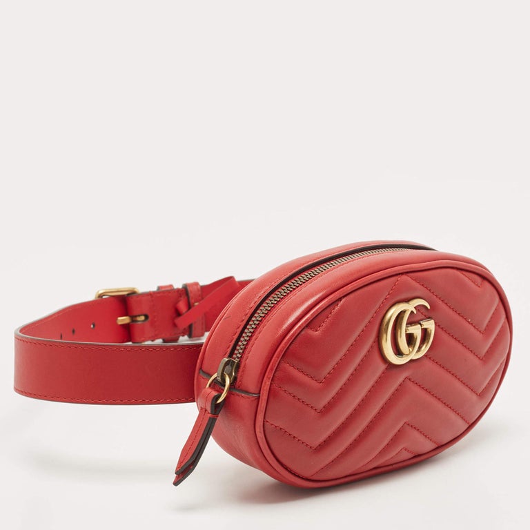 Gucci Red Matelassé Leather GG Marmont Belt Bag at 1stDibs | riñonera gucci