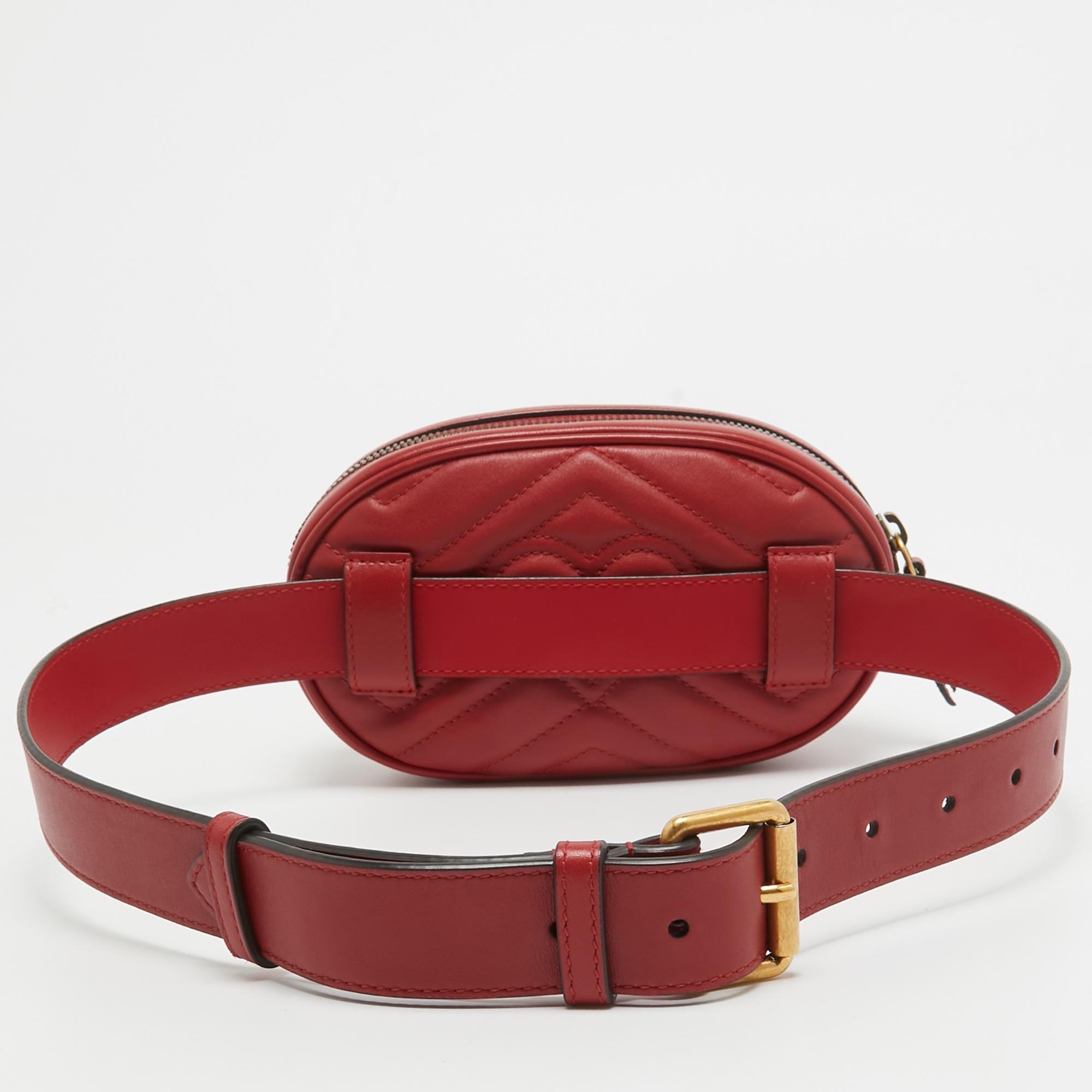 Women's Gucci Red Matelasse Leather GG Marmont Belt Bag