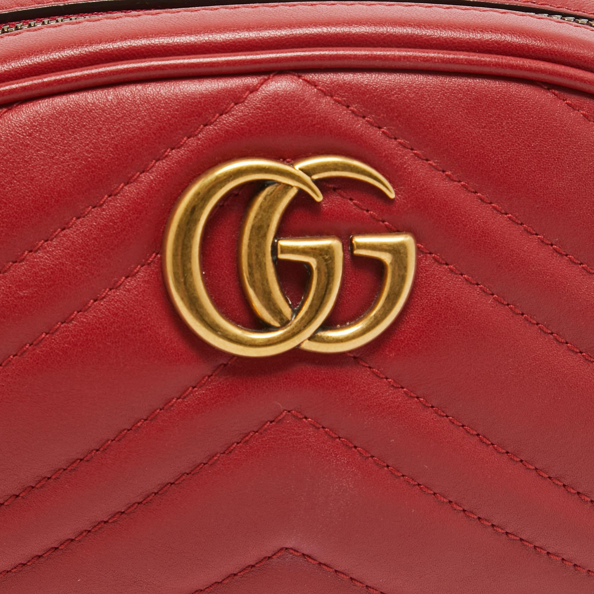 Gucci Red Matelasse Leather GG Marmont Belt Bag 1