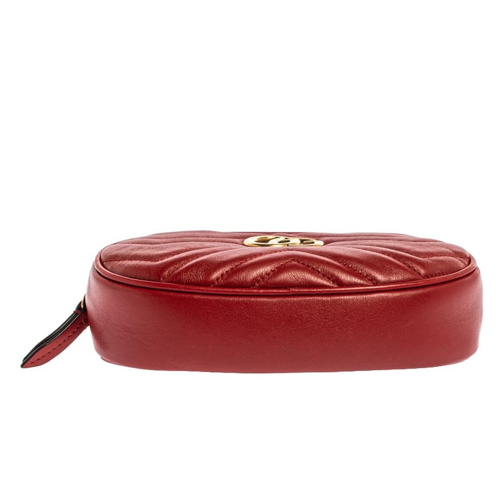 Gucci Red Matelassé Leather GG Marmont Belt Bag 1