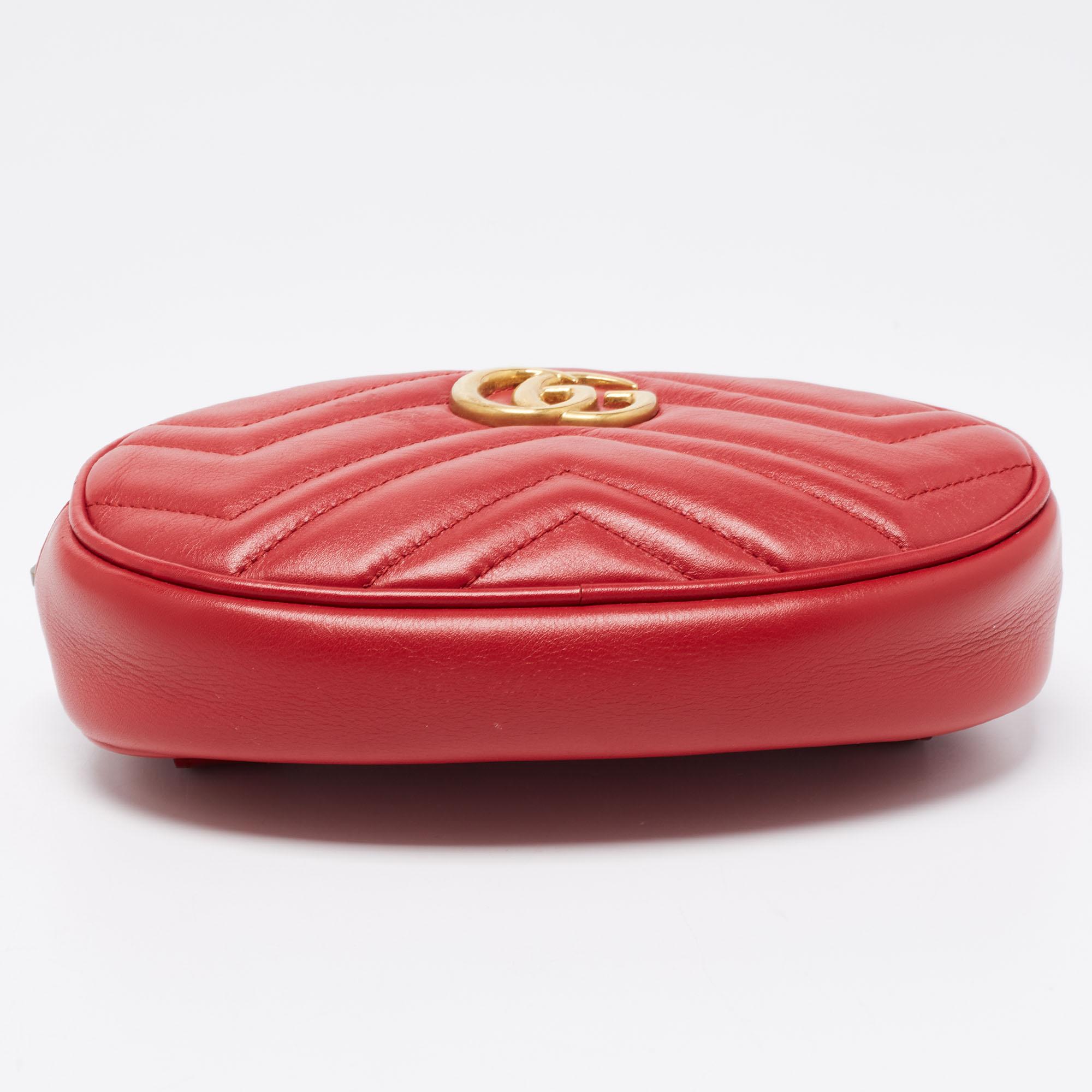 Gucci Red Matelassé Leather GG Marmont Belt Bag 1