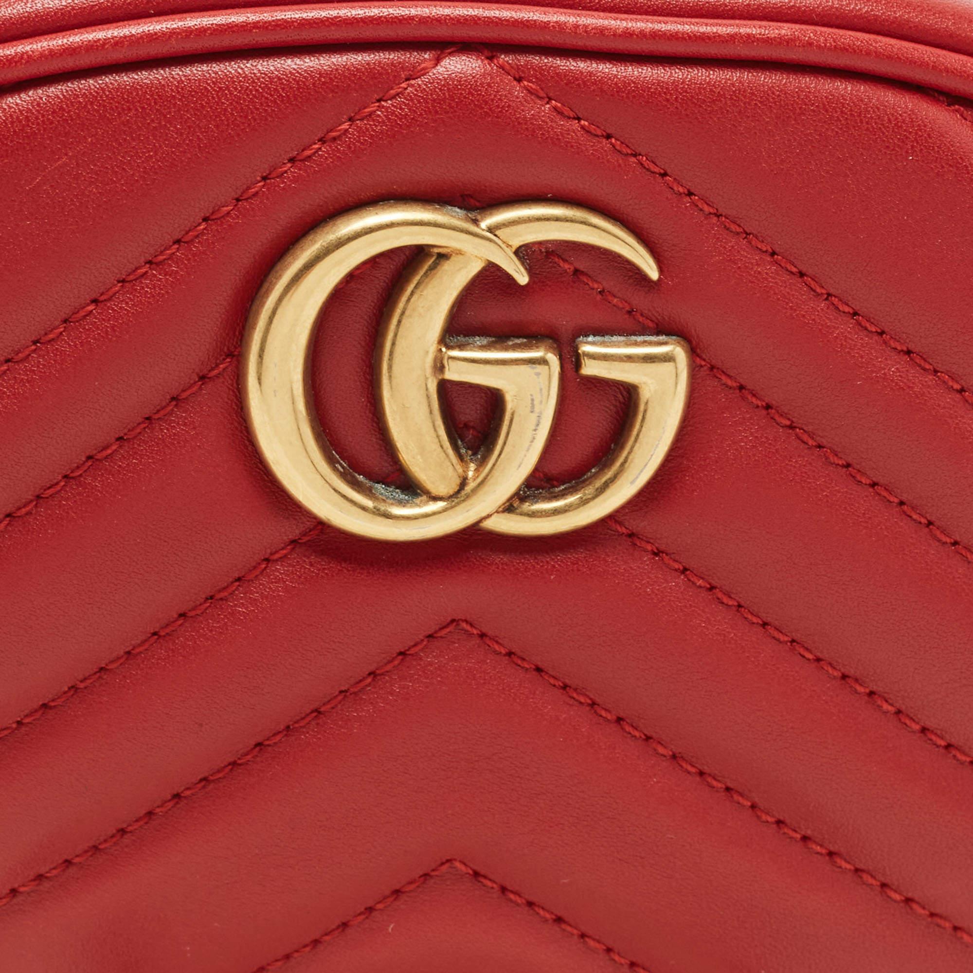 Women's Gucci Red Matelassé Leather GG Marmont Belt Bag