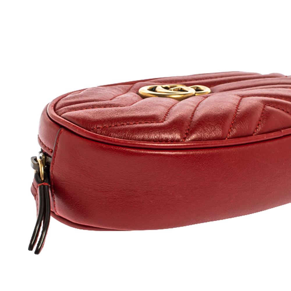 Gucci Red Matelassé Leather GG Marmont Belt Bag 3