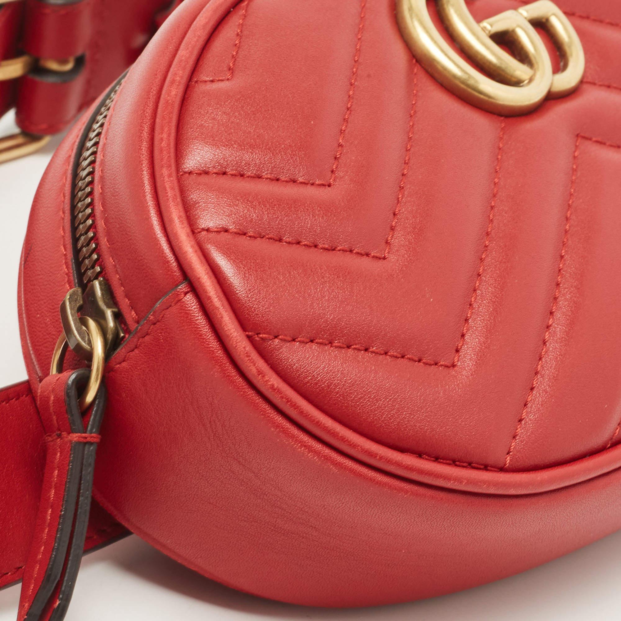 Gucci Red Matelassé Leather GG Marmont Belt Bag 3