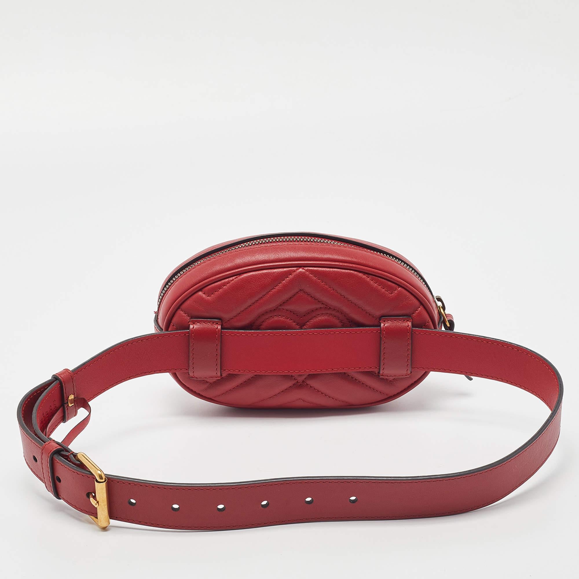 Gucci Red Matelassé Leather GG Marmont Belt Bag 2