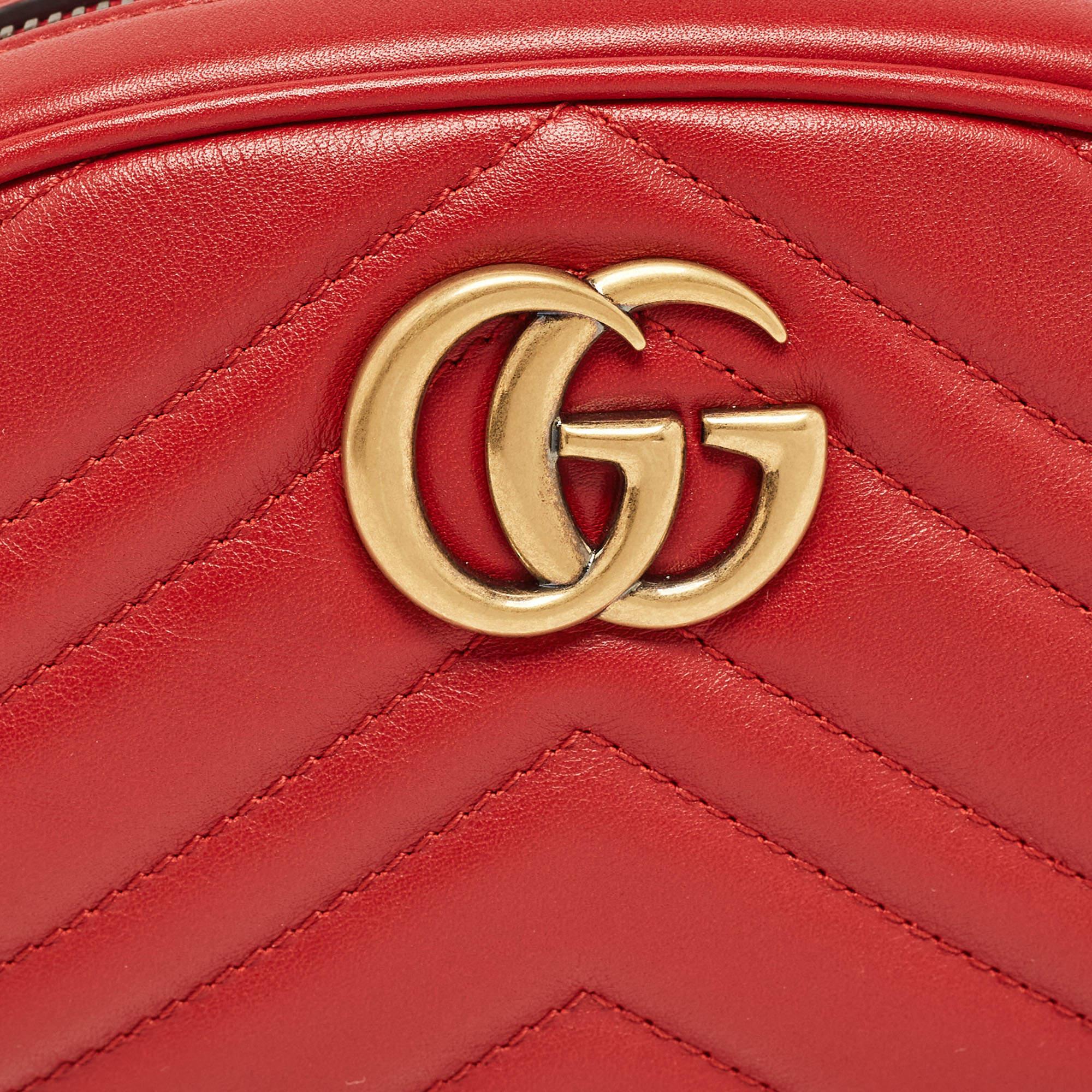 Gucci Red Matelassé Leather GG Marmont Belt Bag For Sale 4